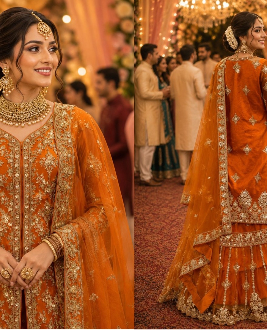 1206 - Remarkable Orange Net Readymade Lehenga Choli